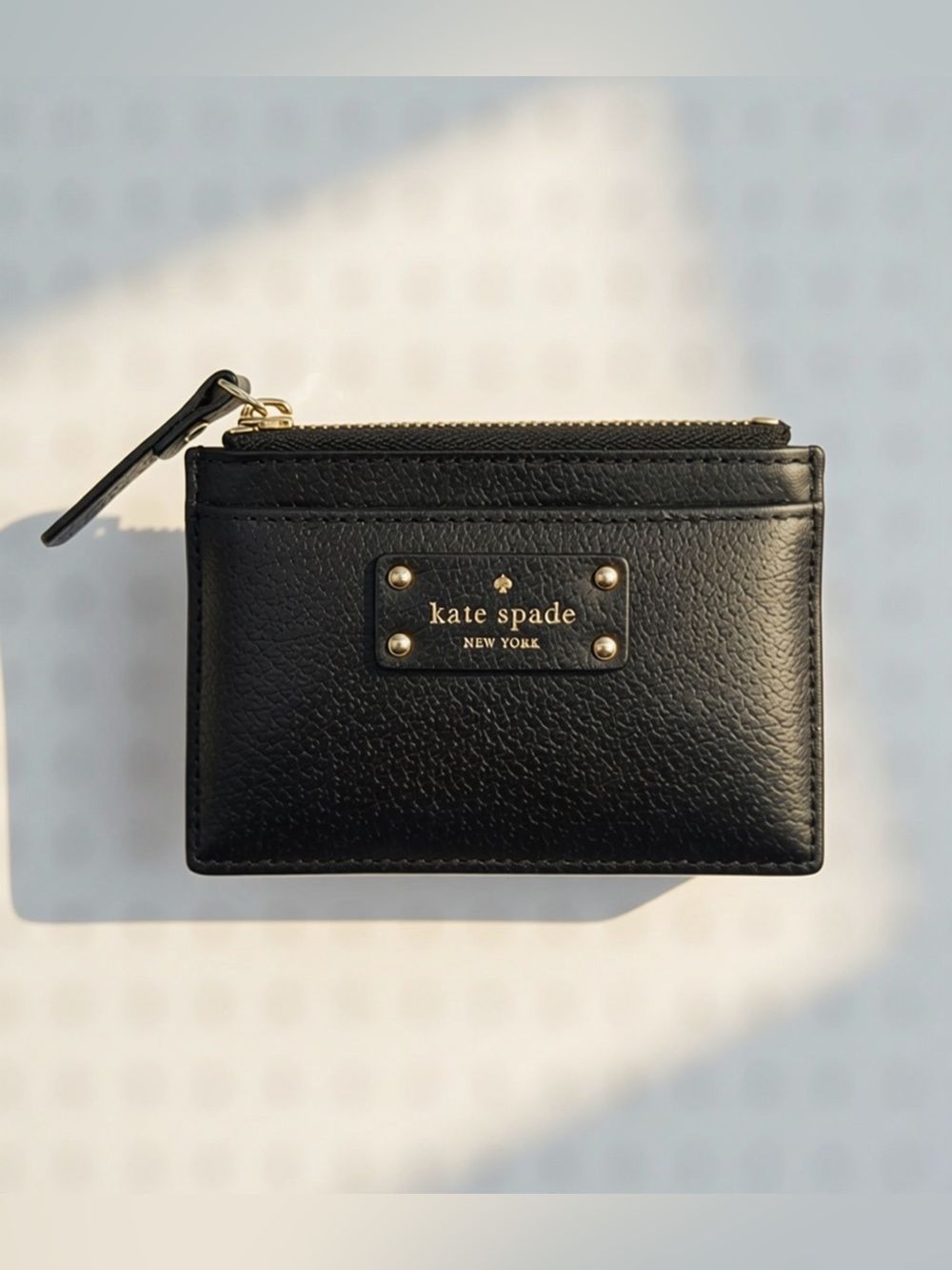 Kate Spade New York Black Leather Zip Card Holder Mini Wallet Old Money coquette - Picture 2 of 4